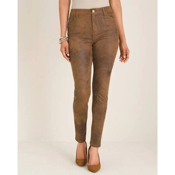 Chico’s Size 1.5 Soft Faux Suede Tan Brown Pull-on Pants Women's Size 10 - Picture 1 of 15